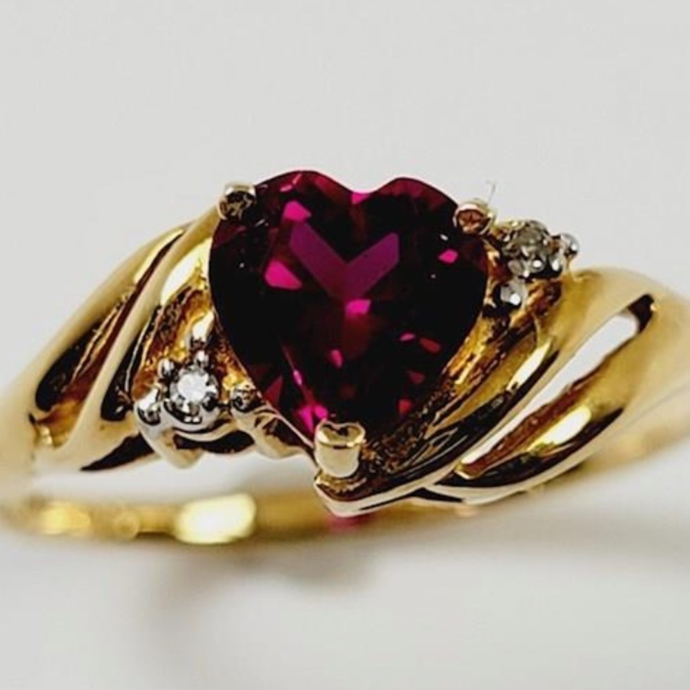 10k yellow gold, diamonds and pink sapphires jewelry set in heart box - Picture 7 of 16
